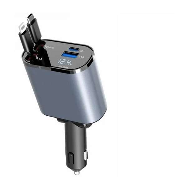 Treqa CC-329 USB + PD Car Charge With Built-in Type C And IOS Charging Cable