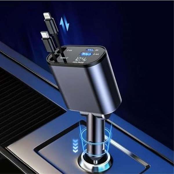 Treqa CC-329 USB + PD Car Charge With Built-in Type C And IOS Charging Cable