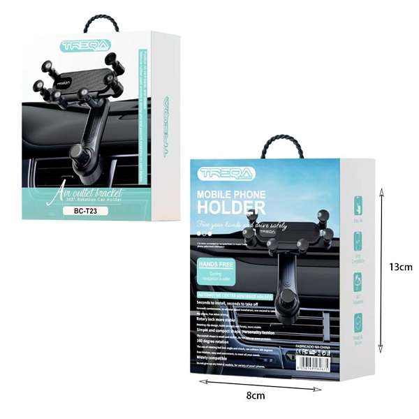 Treqa BC-T23 Universal Air Vent Car Mount Gravity Auto-Grip Car Phone Holder