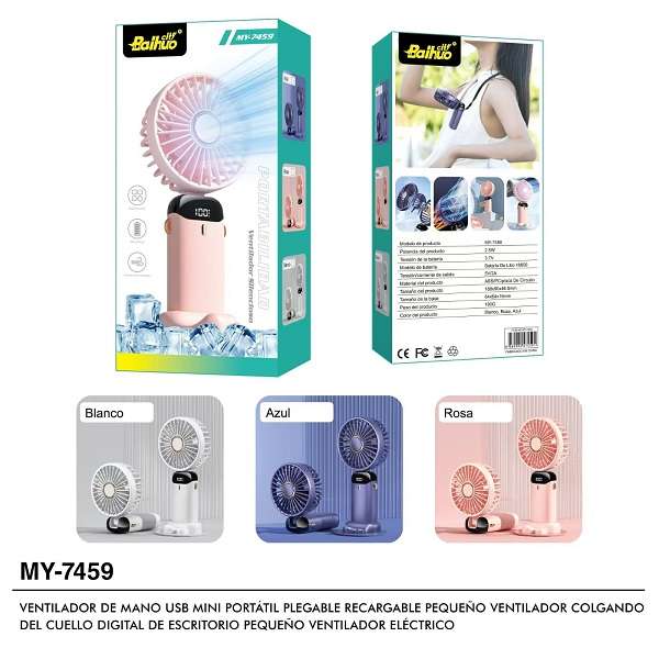 Baihua MY-7459 Rechargeable 5 Speed Fan With Stand And Lanyard To Carry Around The Neck
