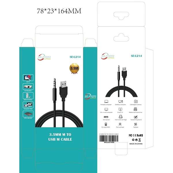 SE-L214 3.5MM Aux Male to USB Male Cable 1.5M
