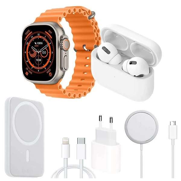 MVP-135 Smart Watch And Bluetooth Earphones Set With 3000mAh Magnetic Wireless Charger