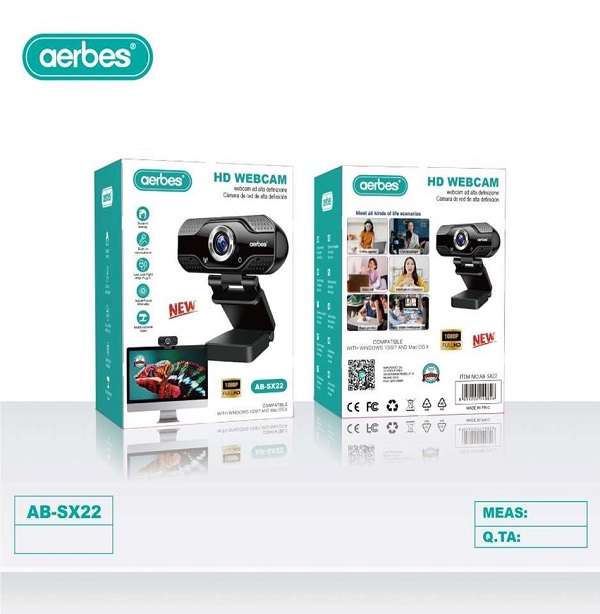 Aerbes AB-SX22 1080P Full HD Web Camera With Built-In Microphone For Laptop or Desktop Online Vid...
