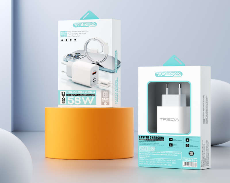 Treqa CS-236 58W USB-C +IOS And USB Charger Head With Type C To Lightning Cable