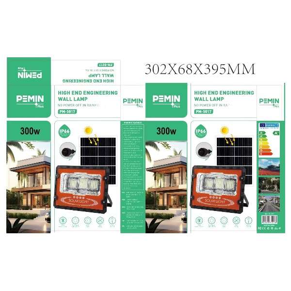 Pemin Plus PM-139300W Solar Powered Flood Light IP66 With Remote Control