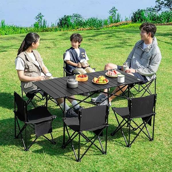 JG20375672 Outdoor Foldable Table With 6 Chairs Camping Set 120cm x 55cm x 50cm