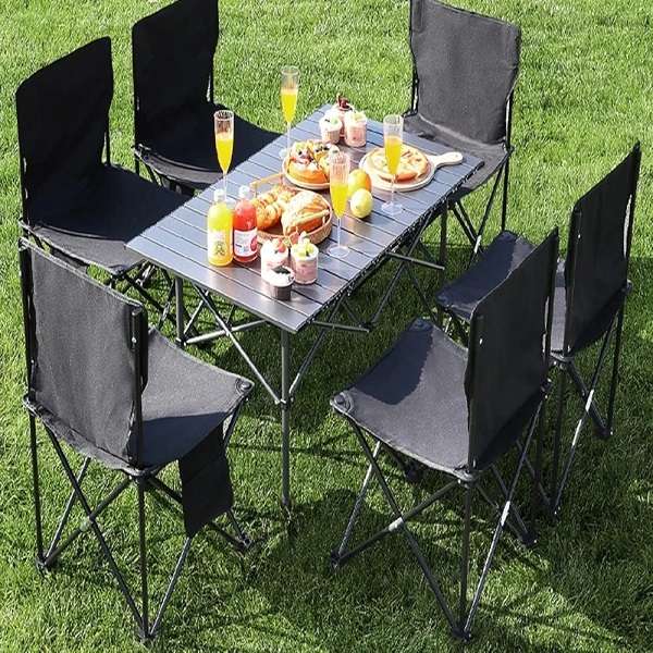JG20375672 Outdoor Foldable Table With 6 Chairs Camping Set 120cm x 55cm x 50cm