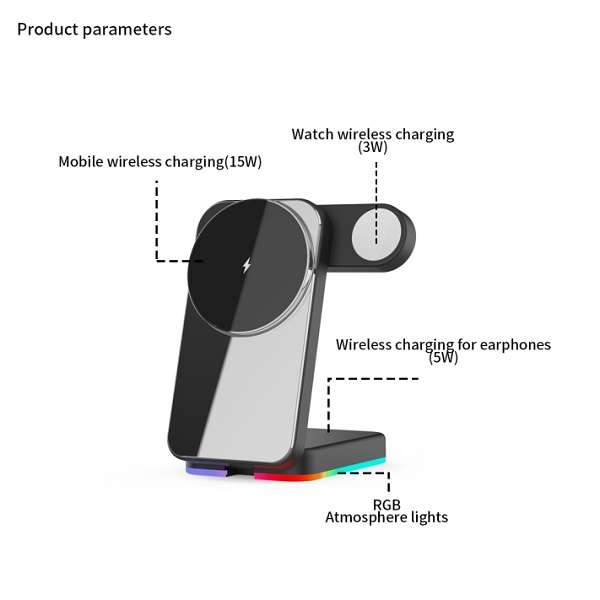 Aerbes AB-SJ160 3 in 1 Wireless Magnetic Charger With RGB Lighting Base