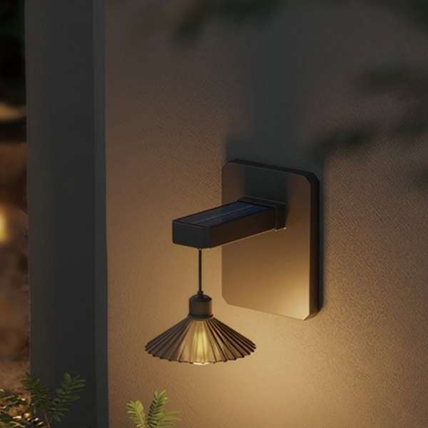 PM-153 Modern Solar-Powered Wall Light With Elegant Pleated Lampshade
