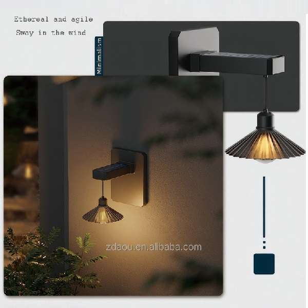 PM-153 Modern Solar-Powered Wall Light With Elegant Pleated Lampshade