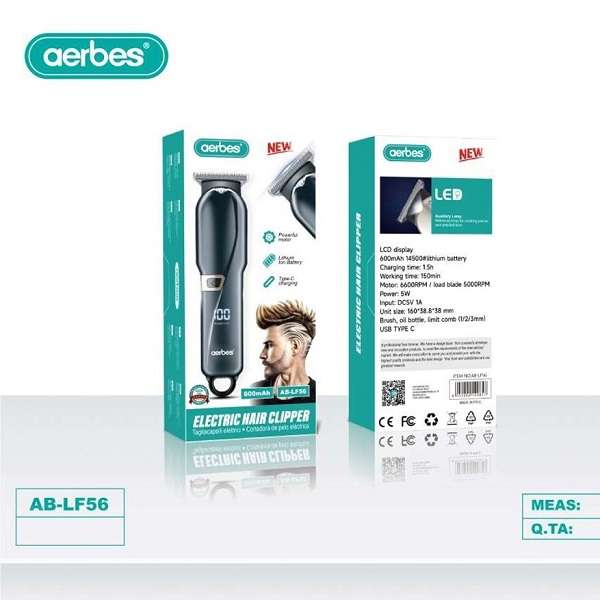 Aerbes AB-LF56 5W Electric Hair Clipper 600mah Battery Type C Charger