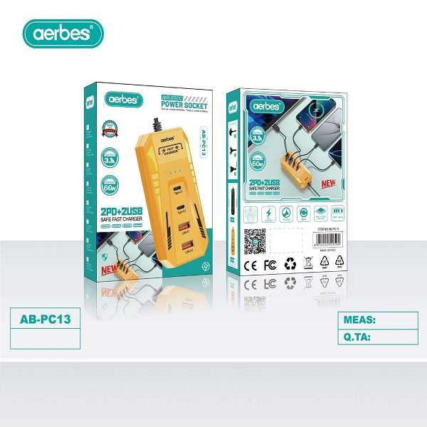 Aerbes AB-PC13 60W 3.1A Power Socket Charger 2PD+2USB Port