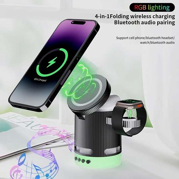 Aerbes AB-SJ158 4 in 1 Magnetic Wireless Charger With Speaker