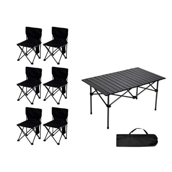 JG20375672 Outdoor Foldable Table With 6 Chairs Camping Set 120cm x 55cm x 50cm