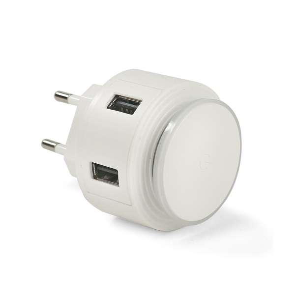 12W 2-Pin Wall Charger with Dual USB Ports LED Touch Lamp 2.4A