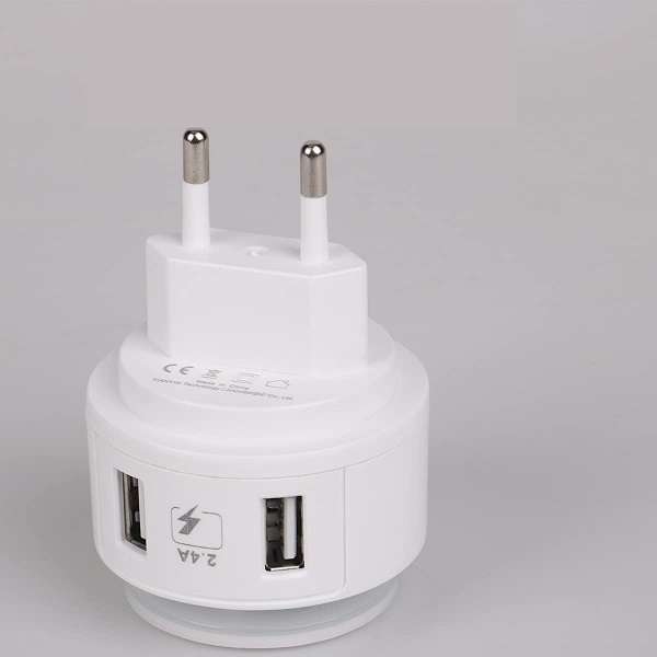 12W 2-Pin Wall Charger with Dual USB Ports LED Touch Lamp 2.4A
