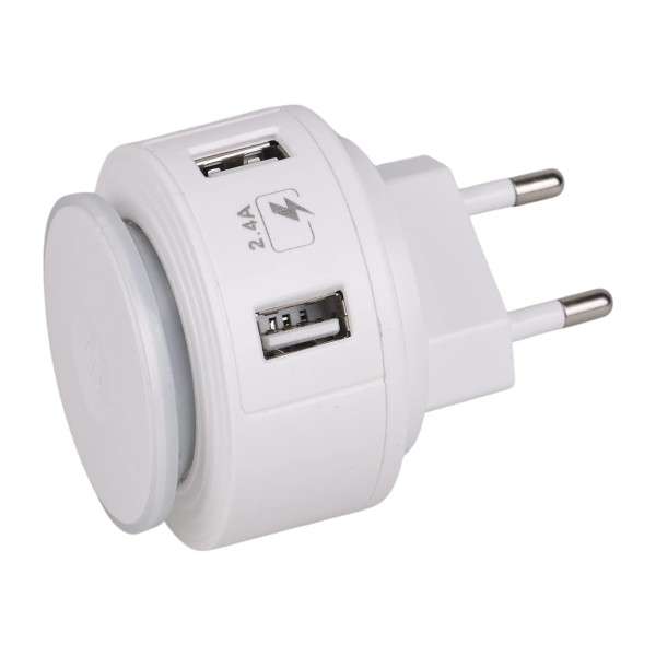 12W 2-Pin Wall Charger with Dual USB Ports LED Touch Lamp 2.4A