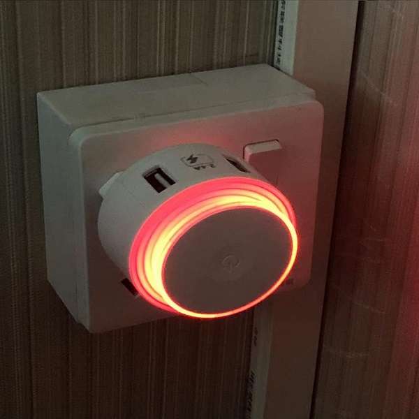 12W 2-Pin Wall Charger with Dual USB Ports LED Touch Lamp 2.4A