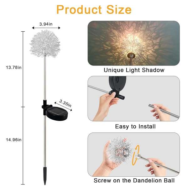 FA-LC77C 2Pack Garden Stakes Outdoor Decor Dandelion RGB Solar Powered Decorative Lights