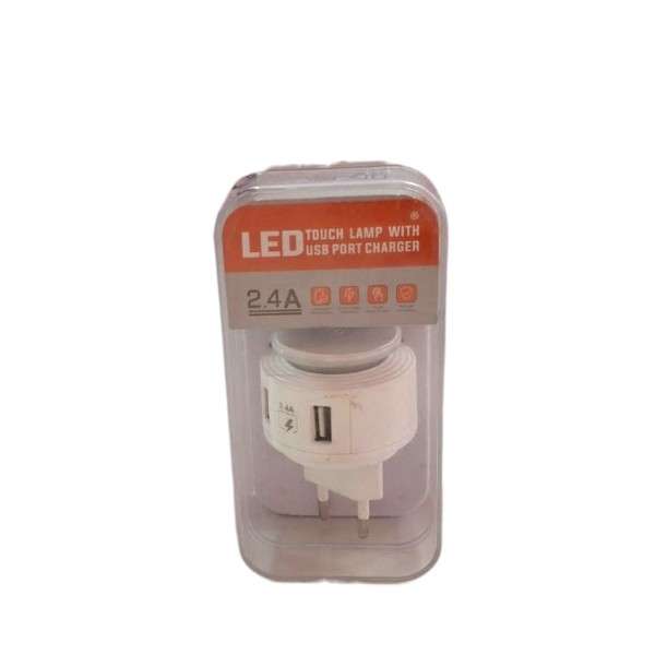 12W 2-Pin Wall Charger with Dual USB Ports LED Touch Lamp 2.4A