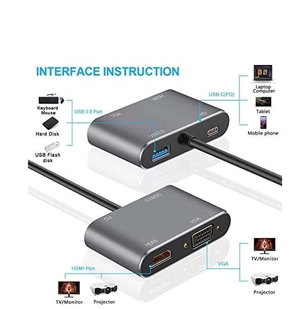Tangka TK-H138 Type C To HDMI+VGA+USB 3.0 And Type C  Adapter Cable
