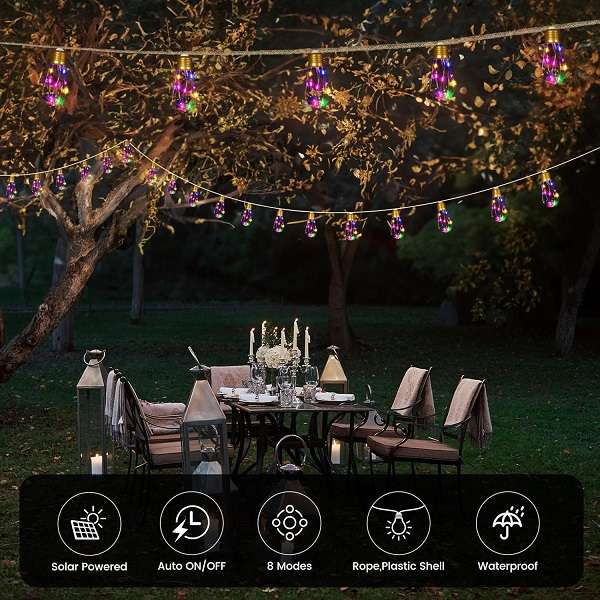 Aerbes AB-TY247-1 RGB 8M Solar Bulb String Light 16 LED Bulbs 1200mah Battery