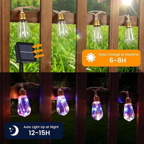 Aerbes AB-TY247-1 RGB 8M Solar Bulb String Light 16 LED Bulbs 1200mah Battery