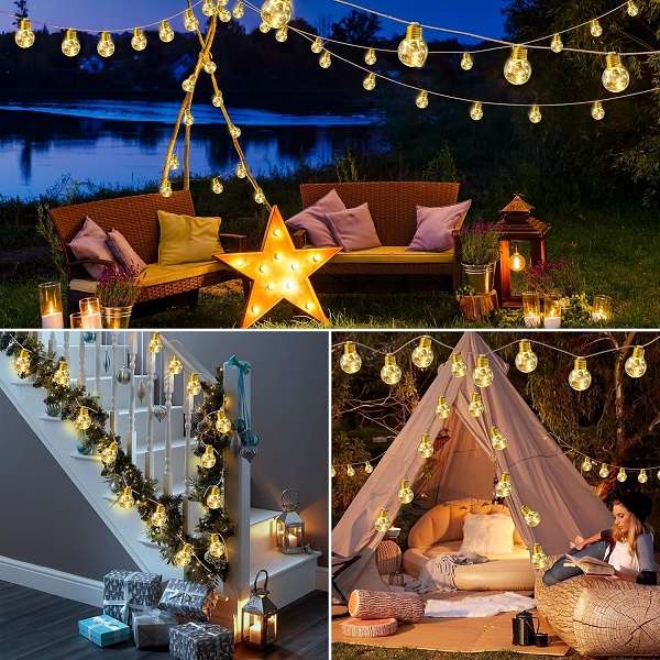 Aerbes AB-TY248-1 Warm White 8M Solar Round Bulb String Light 1200mah Battery