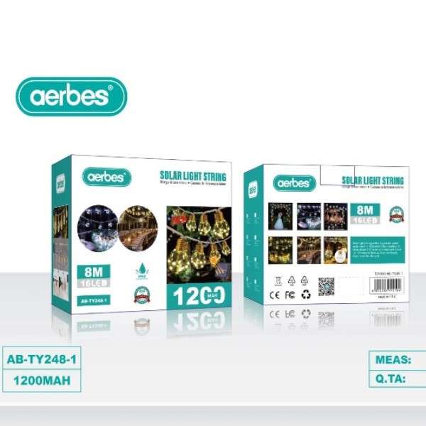 Aerbes AB-TY248-1 RGB 8M Solar Bulb String Light 16 LED Bulbs 1200mah Battery
