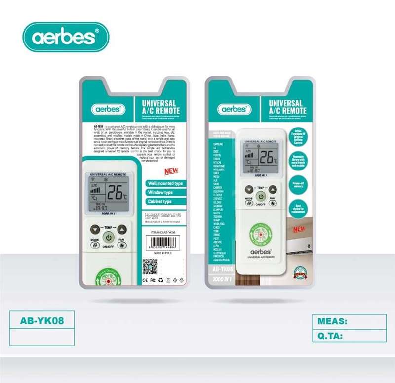 Aerbes AB-YK08 1000 in 1 Universal A/C Remote Control With Sliding Cover
