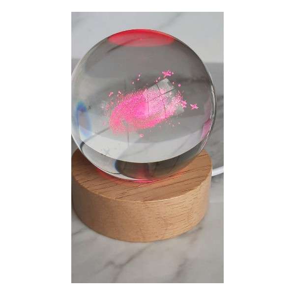 PM-164 3D Galaxy Crystal Ball Night Light USB Powered with Wooden Base