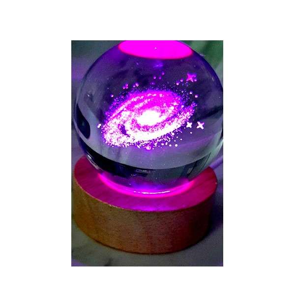 PM-164 3D Galaxy Crystal Ball Night Light USB Powered with Wooden Base