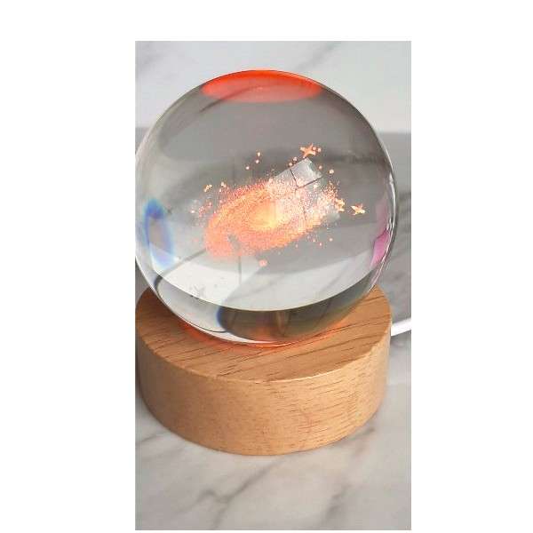 PM-164 3D Galaxy Crystal Ball Night Light USB Powered with Wooden Base