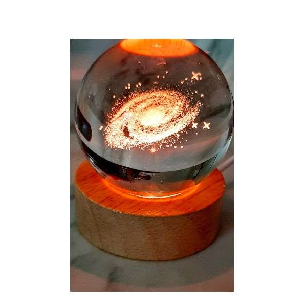 PM-164 3D Galaxy Crystal Ball Night Light USB Powered with Wooden Base