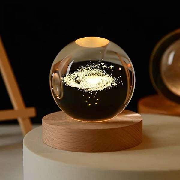 PM-164 3D Galaxy Crystal Ball Night Light USB Powered with Wooden Base