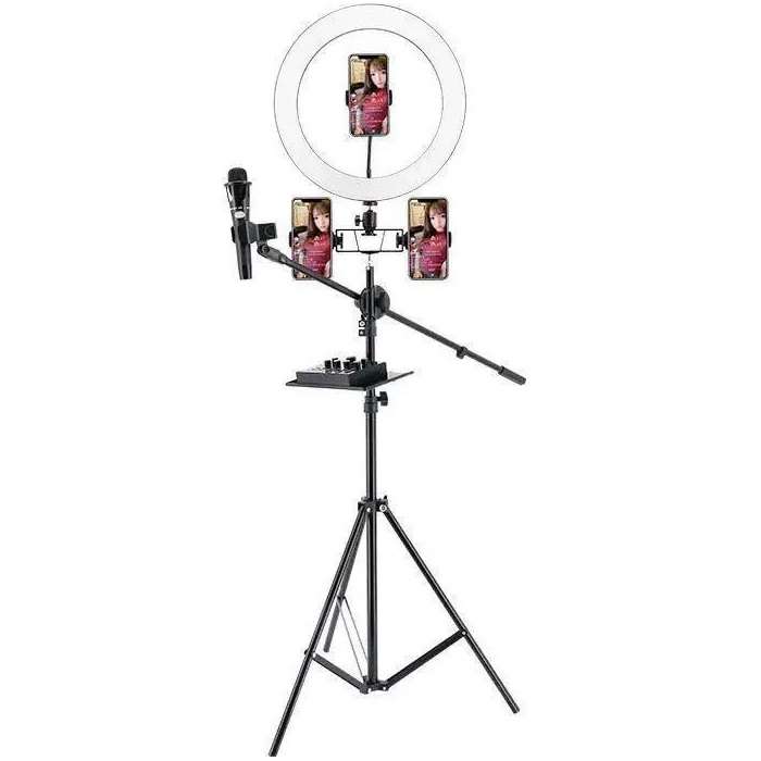 PM-213 Tripod Ring Light With Microphone Stand And 2 Phone Holders