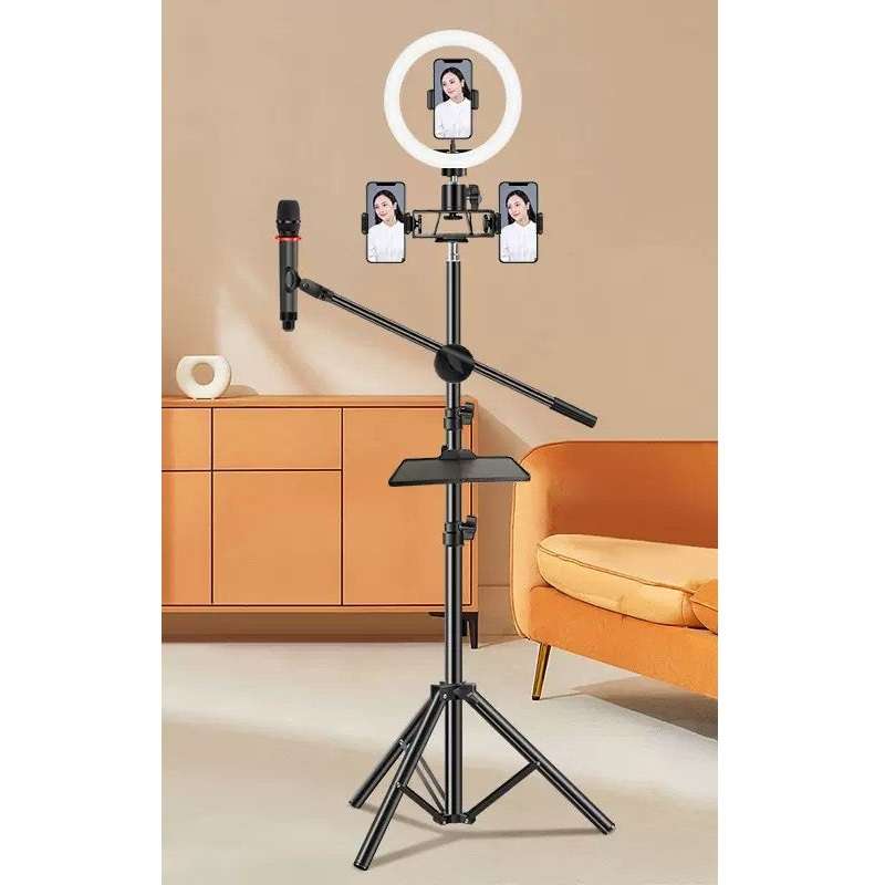 PM-213 Tripod Ring Light With Microphone Stand And 2 Phone Holders