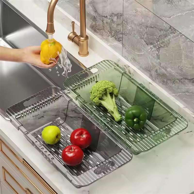 2 Piece Transparent Grey Extendable kitchen Sink Fruit and Vegetable Drip Tray