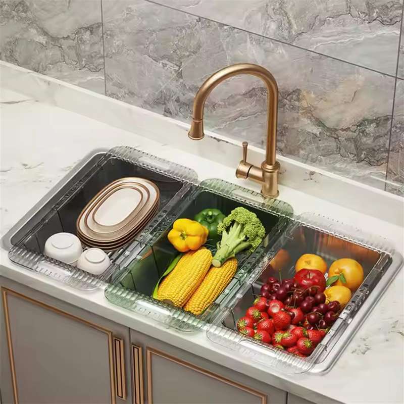 2 Piece Transparent Grey Extendable kitchen Sink Fruit and Vegetable Drip Tray