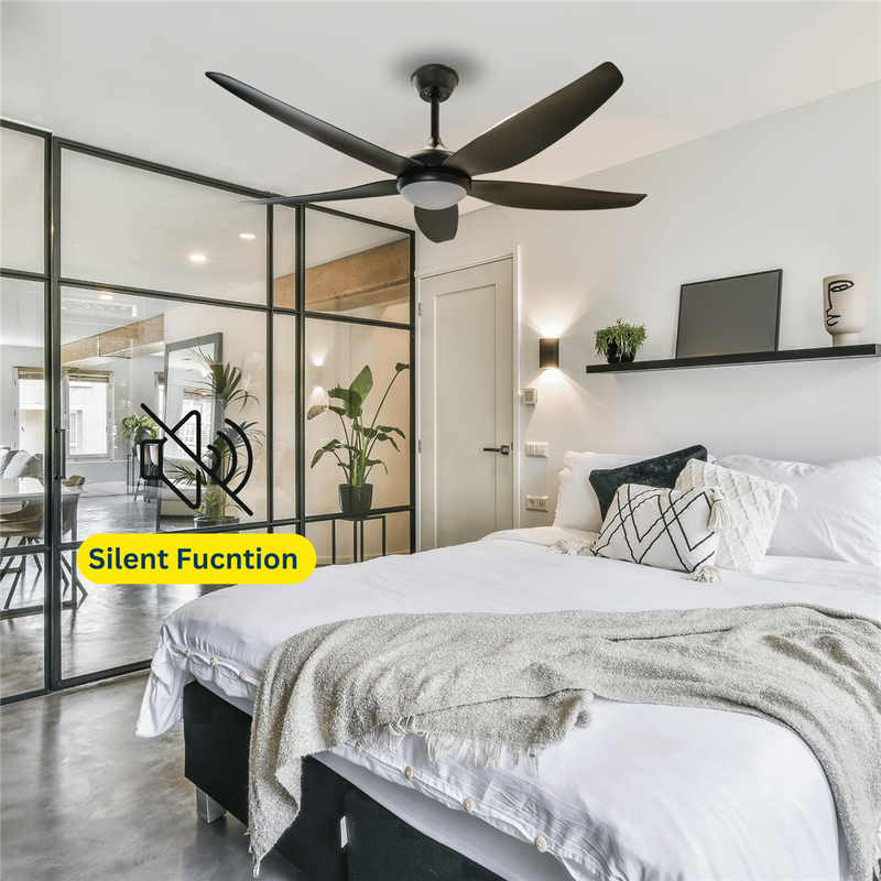 52 Inch 5 Black Blades Ceiling Fan with Light and Remote