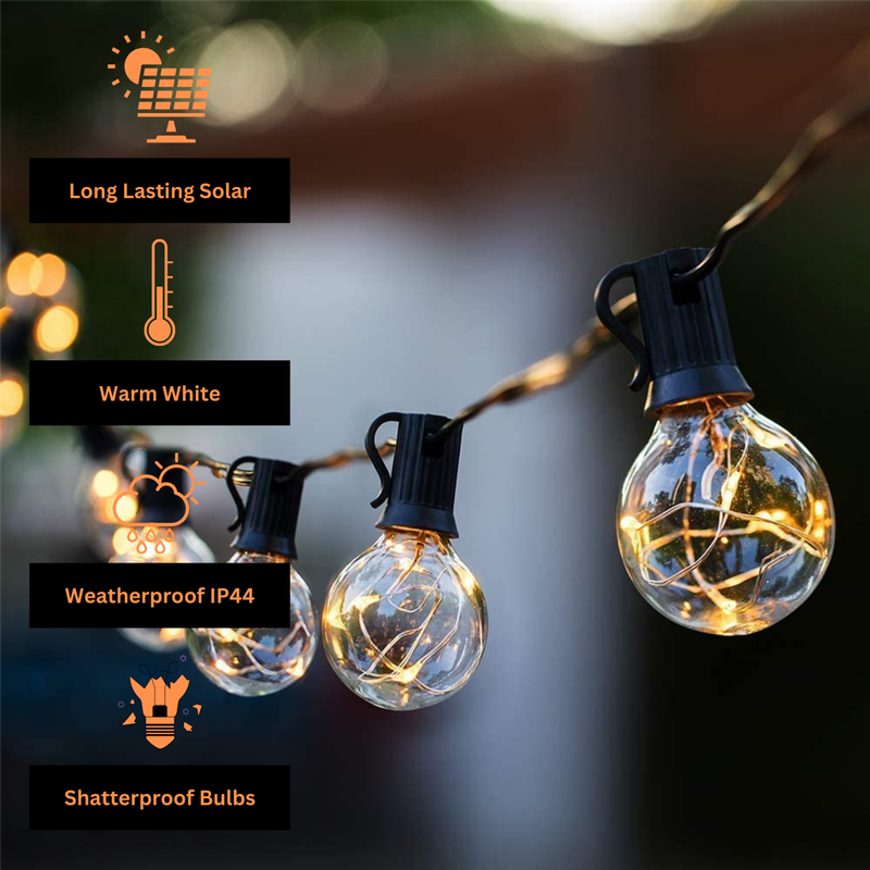 10m Solar 25 Wire LED Classic Retro Bulb String Lights