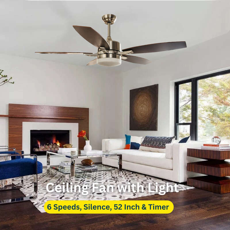5 Brown Blades 52 Inch Ceiling Fan with Light and Remote