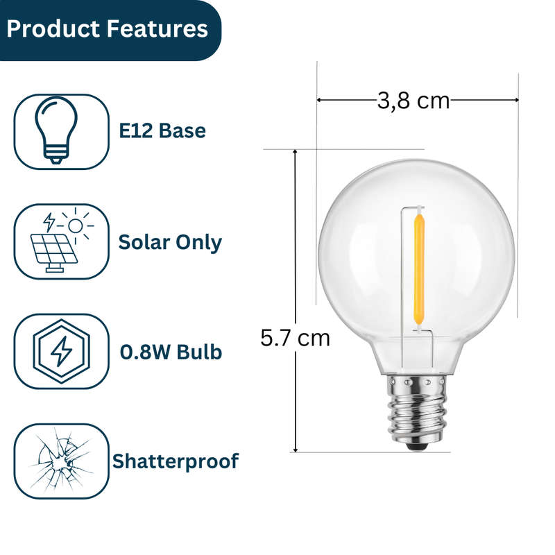 Classic Solar G40 LED E12 0.8W 6 Pack Replacement Bulb