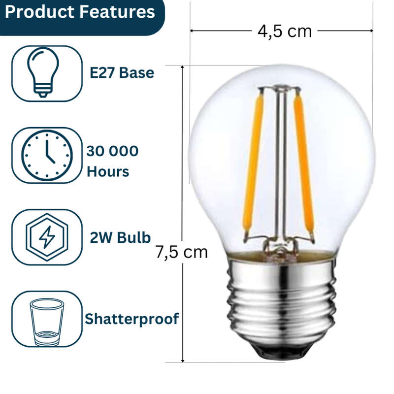 Retro Edison G45 LED E27 2W 6 Pack Replacement Bulbs