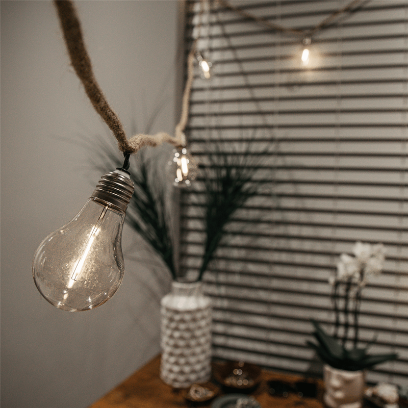 5m Solar Powered Cotton 10 LED A19 Bulb String Lights