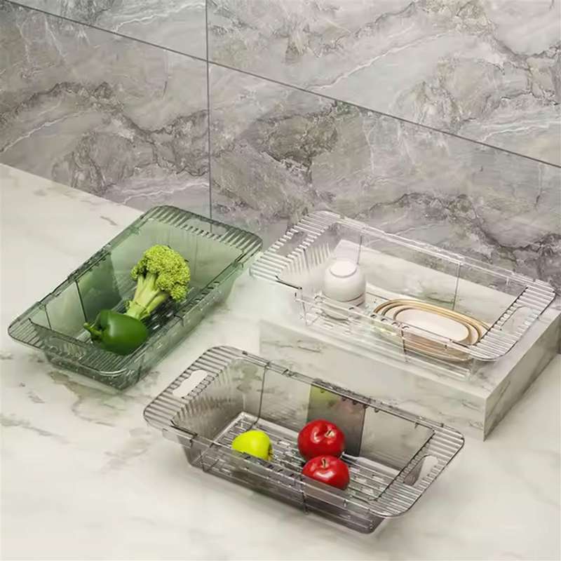 2 Piece Transparent Grey Extendable kitchen Sink Fruit and Vegetable Drip Tray