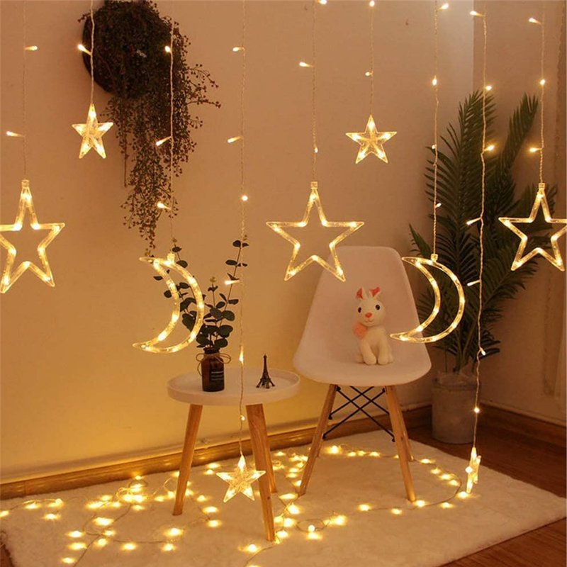 Moon & Star Curtain String Lights | USB/Battery