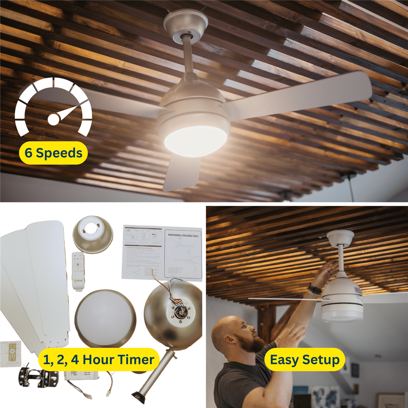 3 Silver Blades 42 Inch Ceiling Fan with Light and Remote