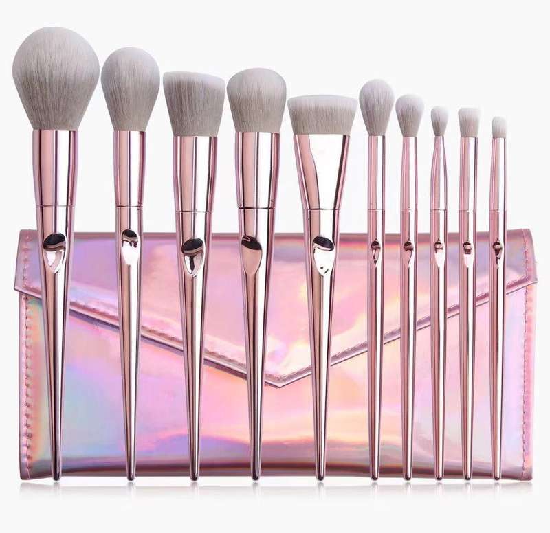 Glam Beauty - 10 Piece Metallic Shine Makeup Brush Set