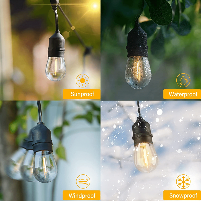 15m Solar 15 LED Festoon Vintage Bulb String Lights